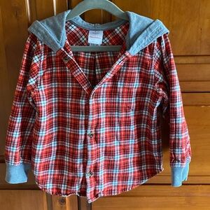 Hanna Andersson Plaid Flannel Button Up Hoodie size 4